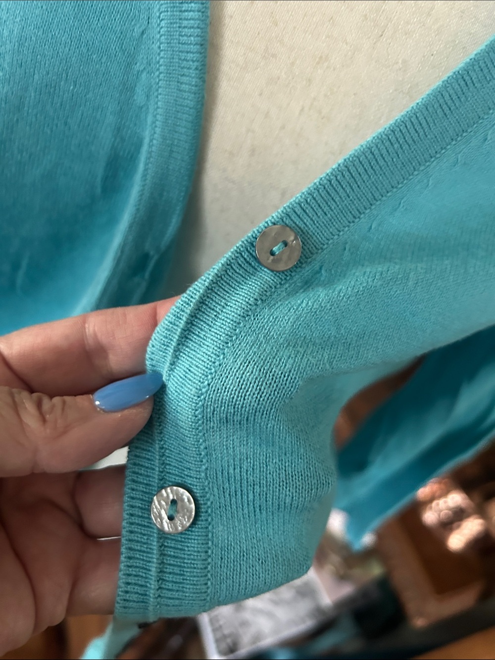 Turquoise Button-Front Cardigan Sweater - Picture 2 of 13
